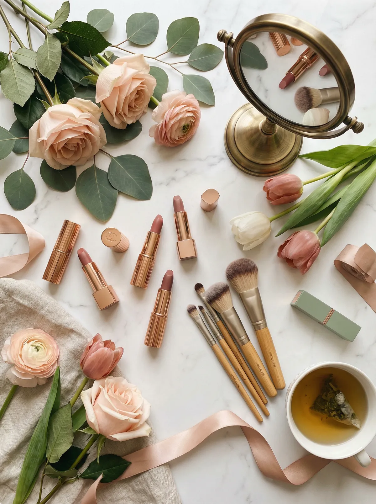 精选美妆产品平铺展示